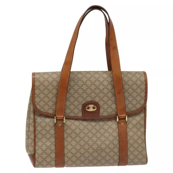 CELINE Macadam Canvas Hand Bag Beige Auth - Picture 1 of 16